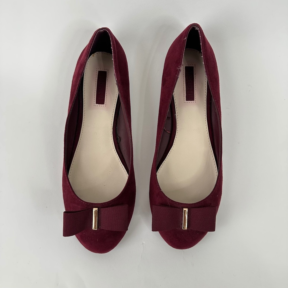 Forever 21 Womens Ballet Flats Burgundy Bow Accent Shoes Size 7.5